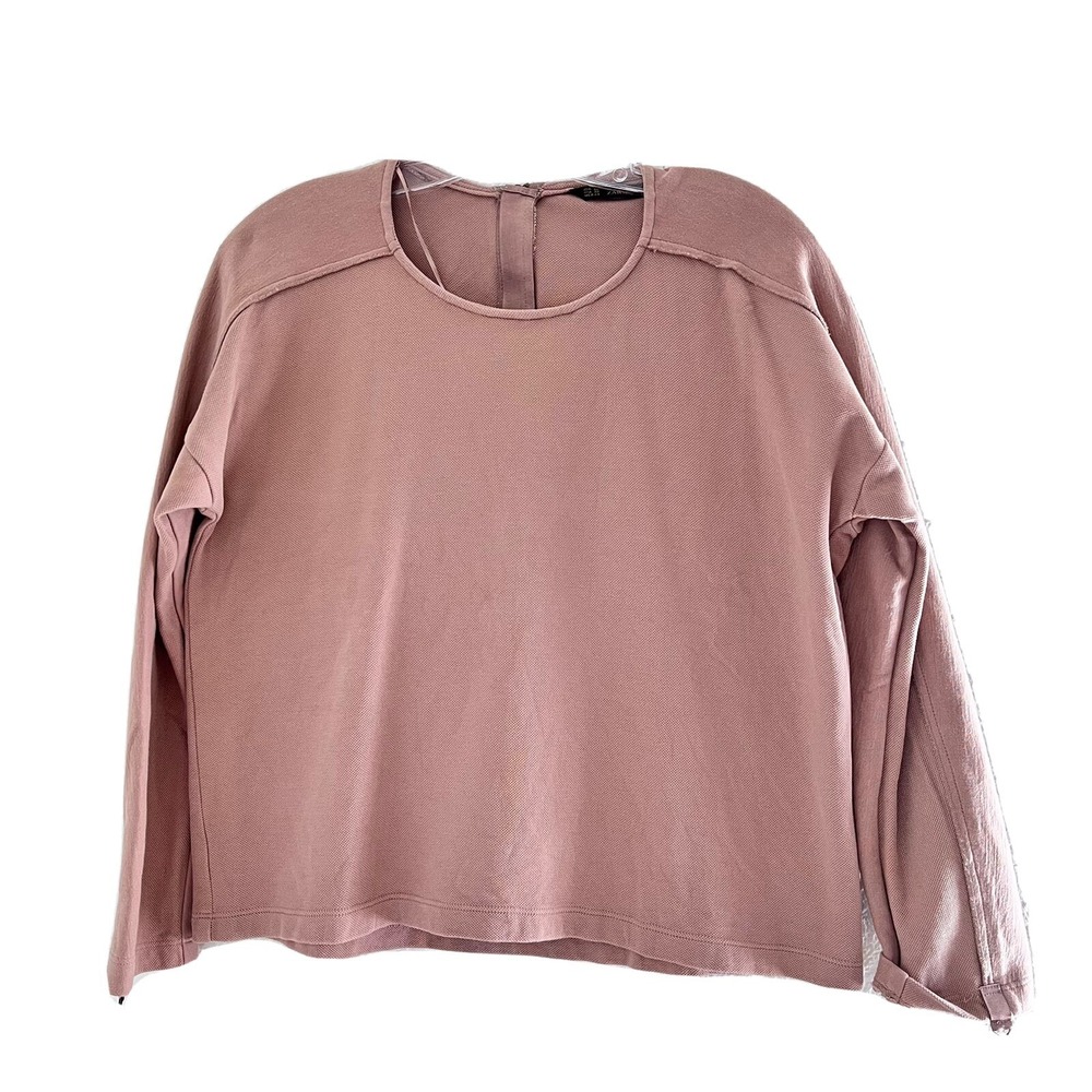 Zara Basic Woman Long  Sleeve Comfy Shirt Top Size XS Loose Fit Ribbon Accent